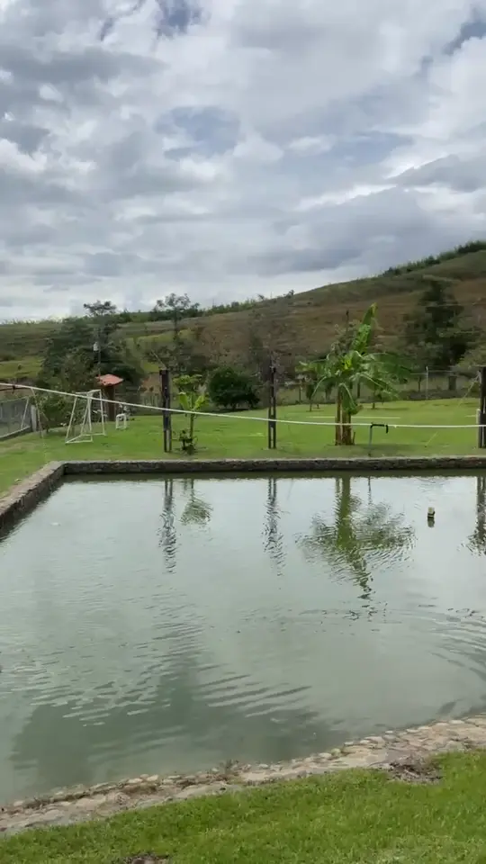 Lago artificial de pesca dentro de la finca, rodeado de pasto